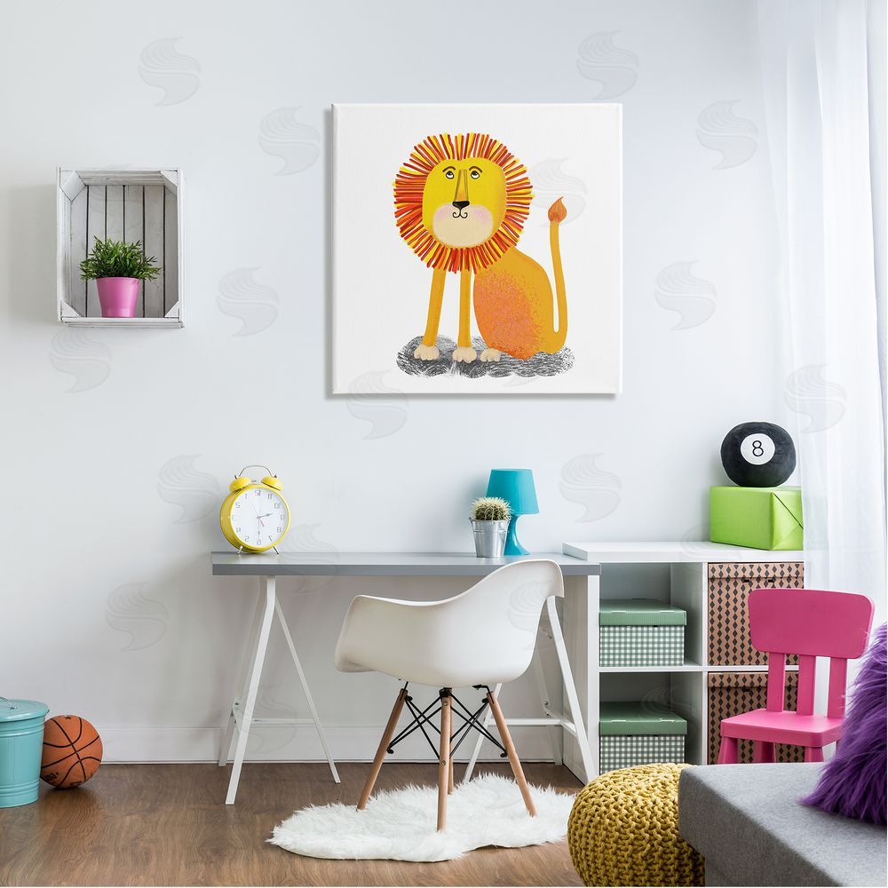 Lynnda Rakos Playful Smiling Lion Sitting Quirky Orange Mane  Canvas Wall Art in Room