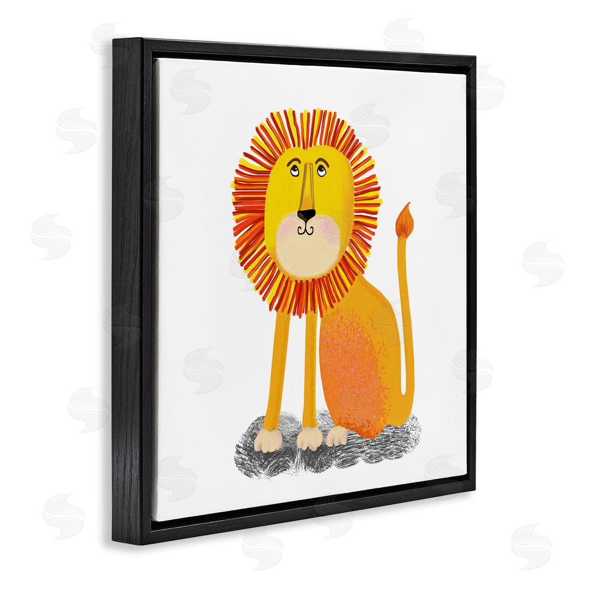 Lynnda Rakos Playful Smiling Lion Sitting Quirky Orange Mane  Black Floating Frame Canvas Wall Art Print
