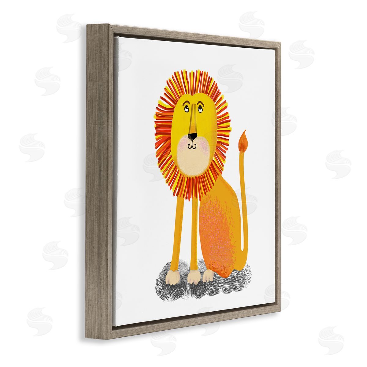 Lynnda Rakos Playful Smiling Lion Sitting Quirky Orange Mane  Brown Floating Frame Canvas Wall Art Print