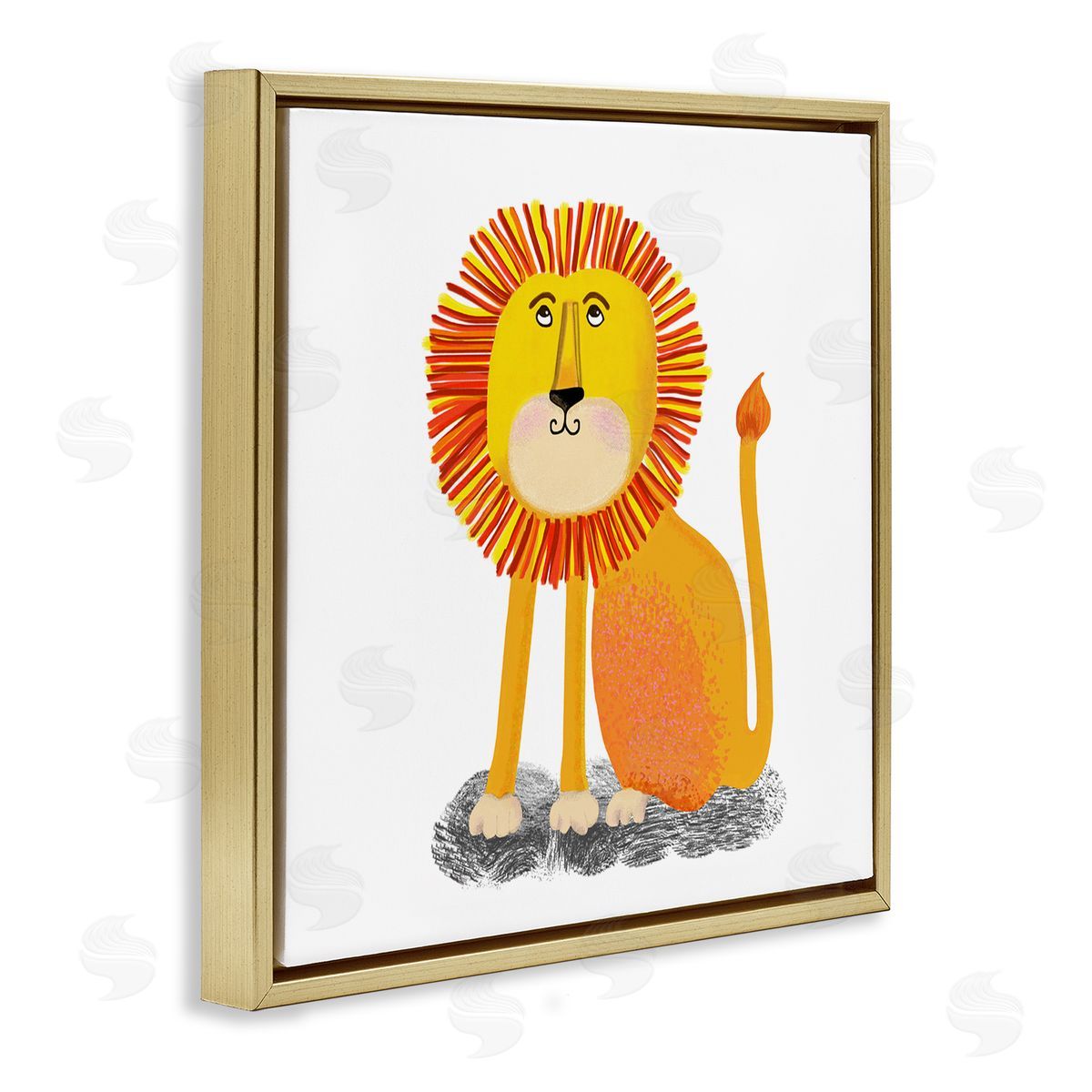 Lynnda Rakos Playful Smiling Lion Sitting Quirky Orange Mane  Gold Floating Frame Canvas Wall Art Print