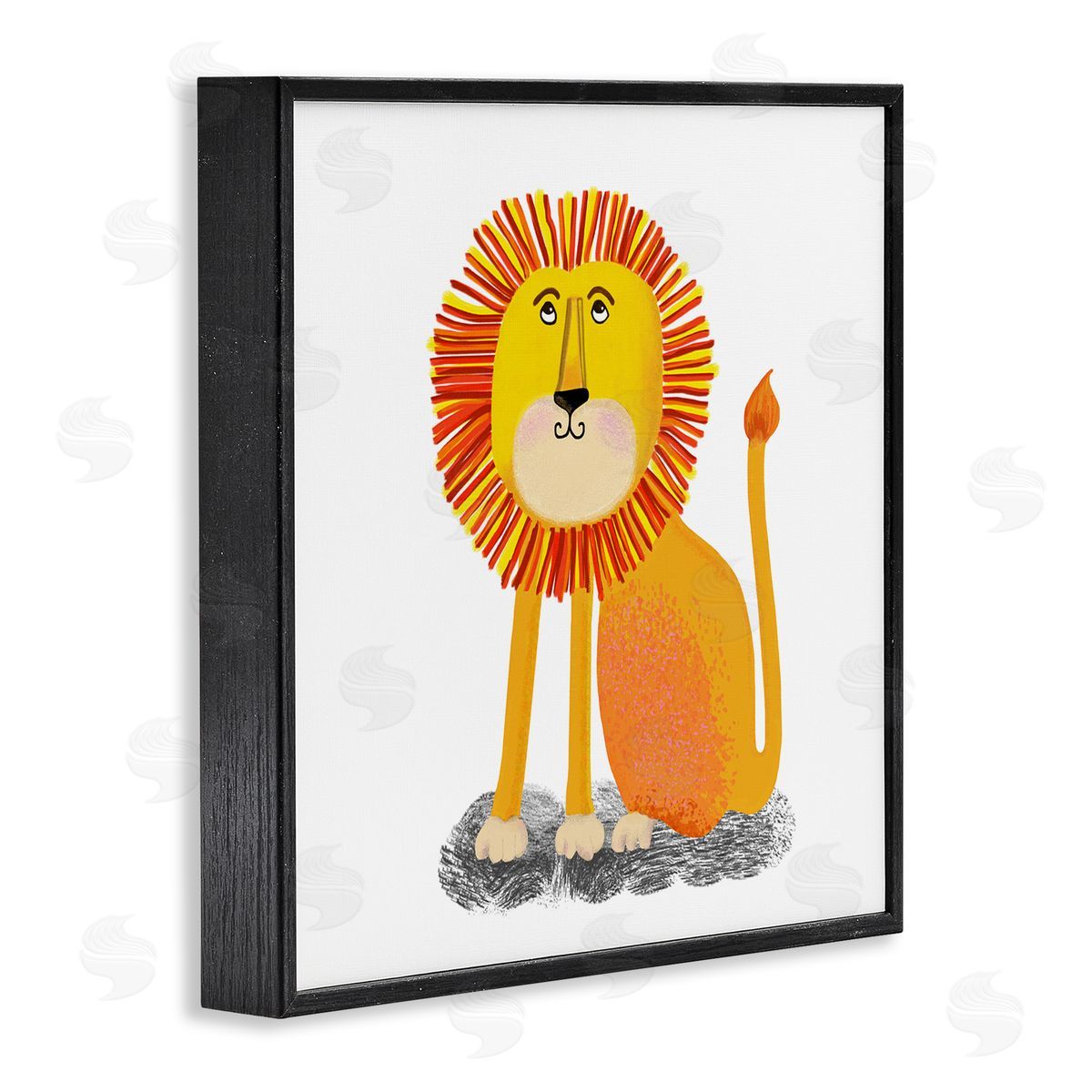 Lynnda Rakos Playful Smiling Lion Sitting Quirky Orange Mane  Black Framed Glicee Wall Art Print