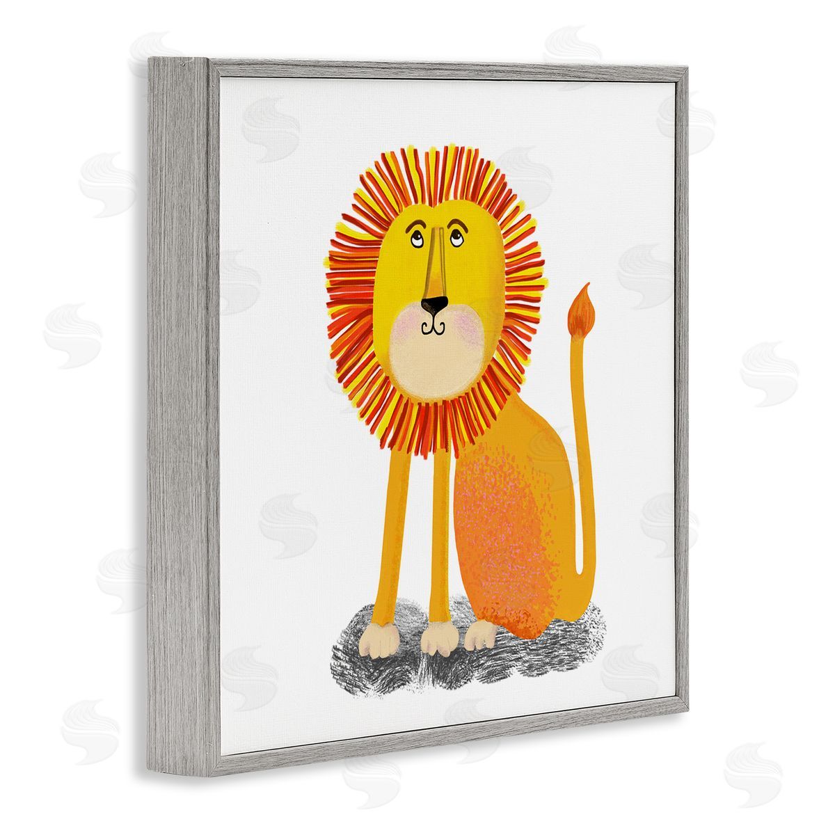 Lynnda Rakos Playful Smiling Lion Sitting Quirky Orange Mane  Gray Framed Glicee Wall Art Print