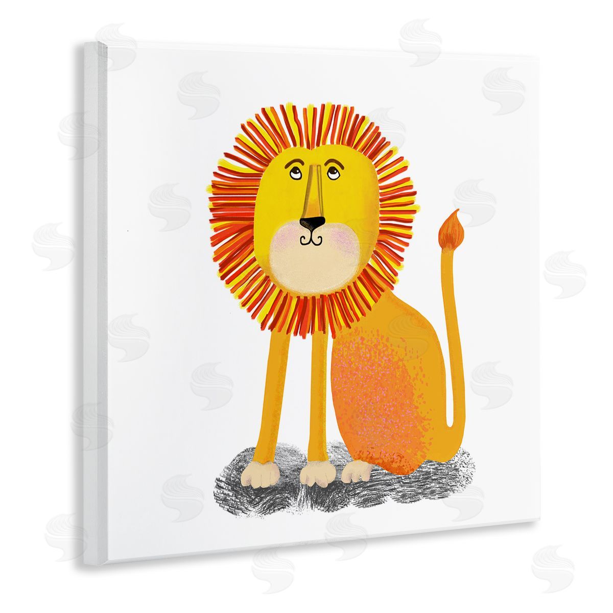 Lynnda Rakos Playful Smiling Lion Sitting Quirky Orange Mane  Wooden Wall Plaque Art Print