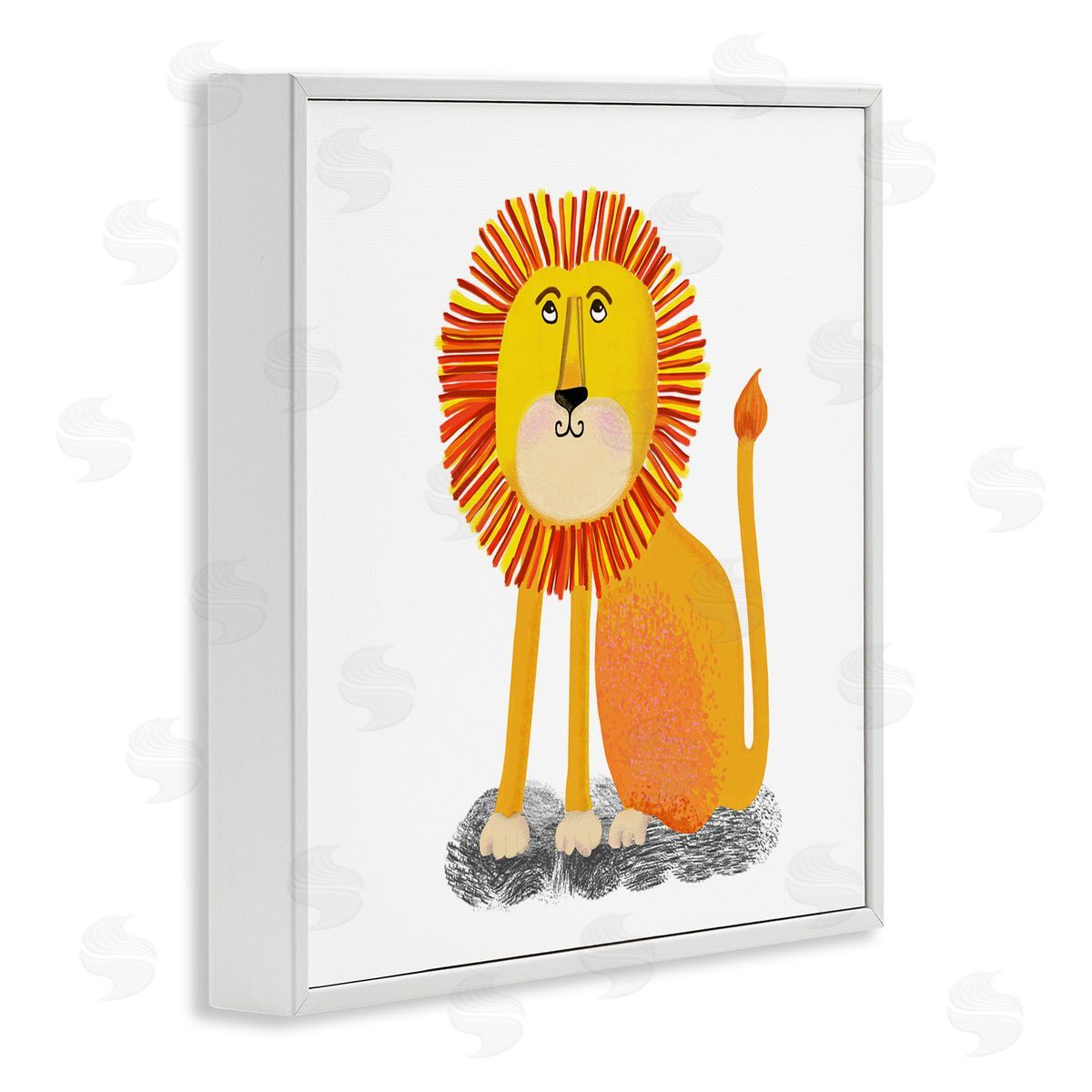 Lynnda Rakos Playful Smiling Lion Sitting Quirky Orange Mane  White Framed Glicee Wall Art Print