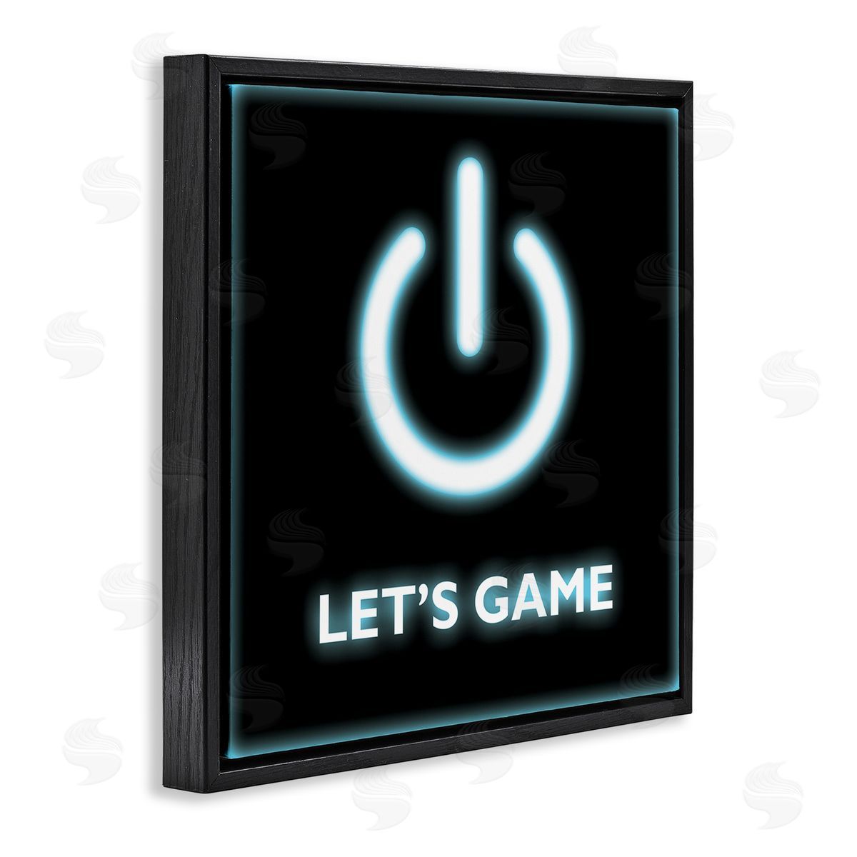 Masey St. Studios Let's Game Power Button Symbol Gamer Text Black Floating Frame Canvas Wall Art Print