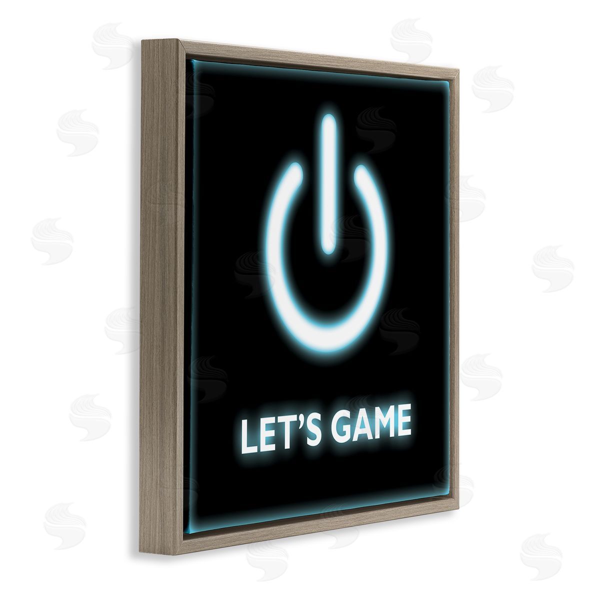 Masey St. Studios Let's Game Power Button Symbol Gamer Text Brown Floating Frame Canvas Wall Art Print
