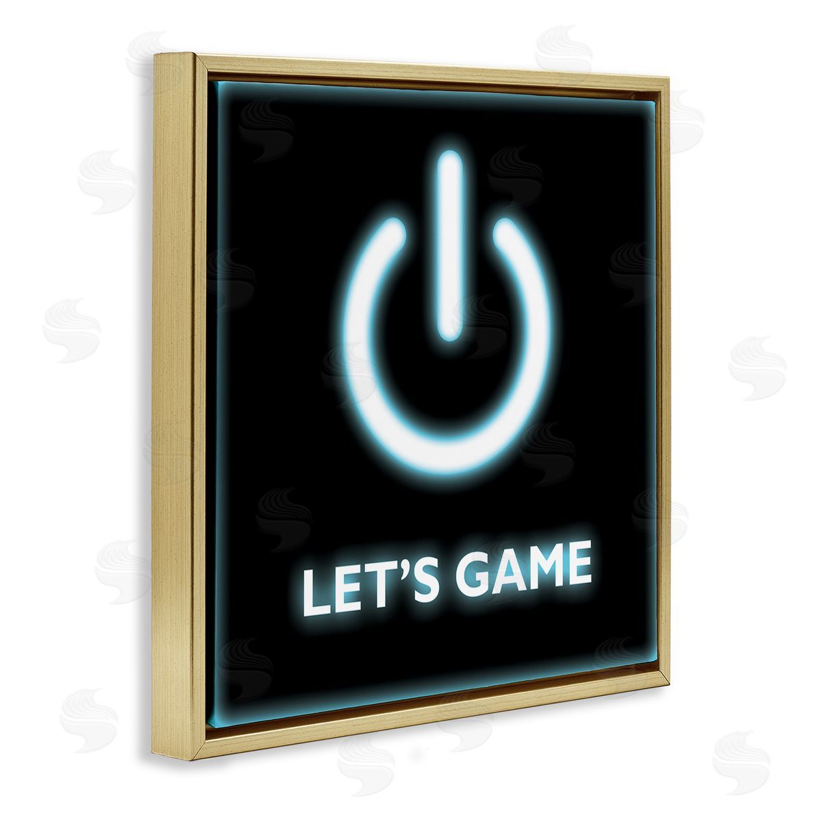 Masey St. Studios Let's Game Power Button Symbol Gamer Text Gold Floating Frame Canvas Wall Art Print