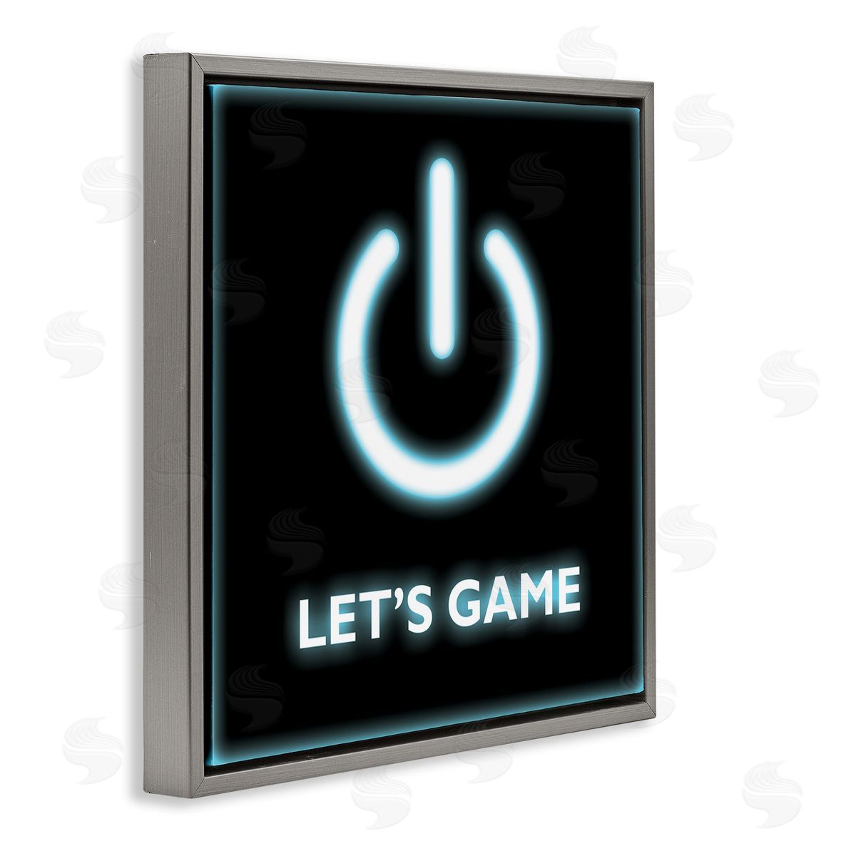 Masey St. Studios Let's Game Power Button Symbol Gamer Text Gray Floating Frame Canvas Wall Art Print