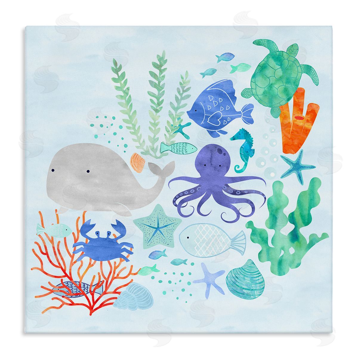 Erica Billups Nautical Sea Life Creatures Swimming Ocean Floor  Stretched Canvas Wall Art Print