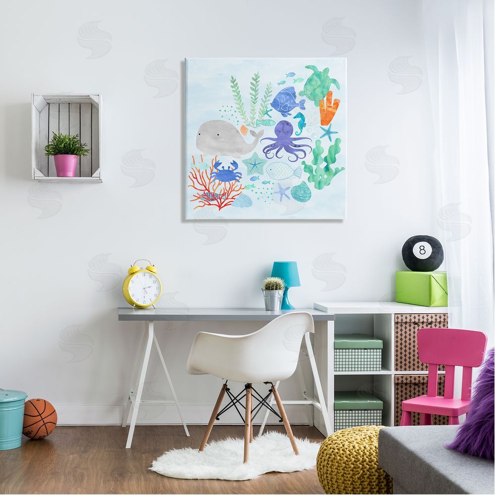 Erica Billups Nautical Sea Life Creatures Swimming Ocean Floor  Canvas Wall Art in Room