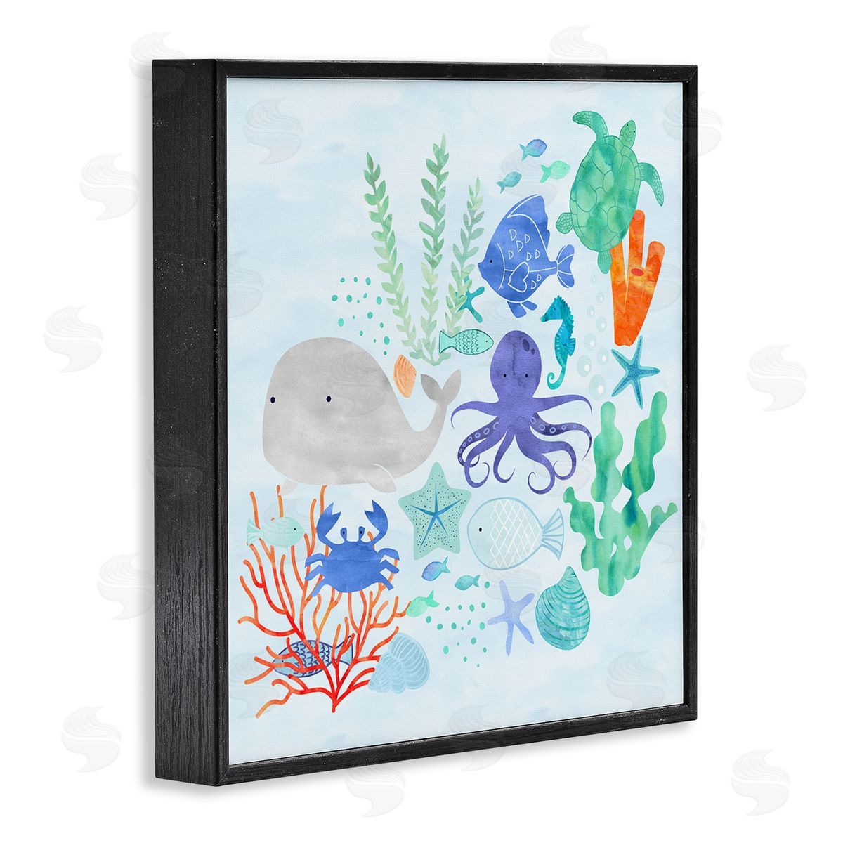 Erica Billups Nautical Sea Life Creatures Swimming Ocean Floor  Black Framed Glicee Wall Art Print
