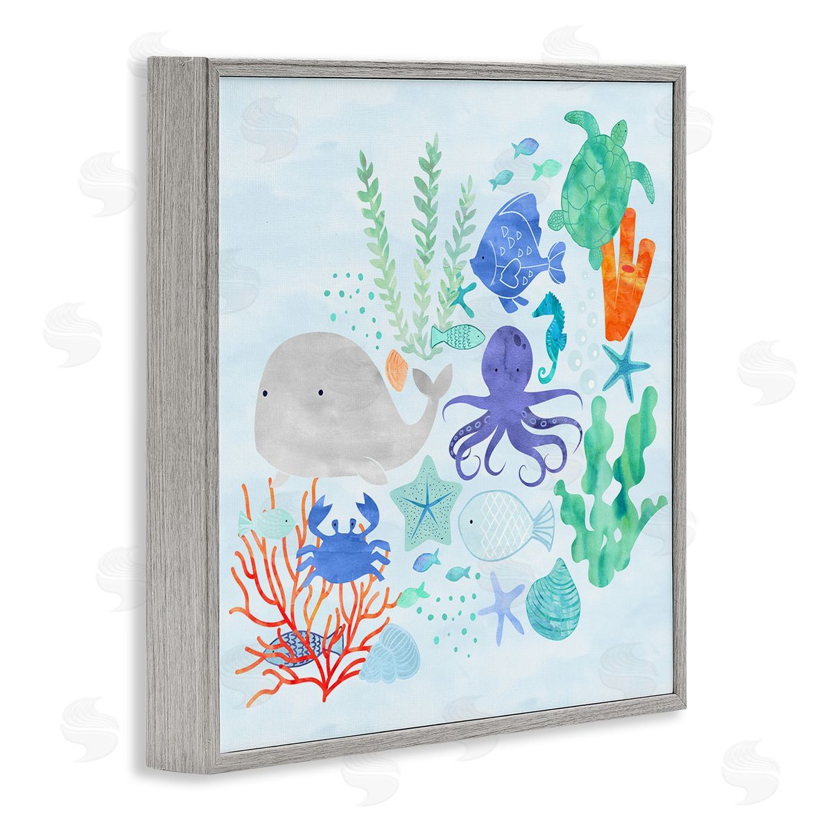 Erica Billups Nautical Sea Life Creatures Swimming Ocean Floor  Gray Framed Glicee Wall Art Print