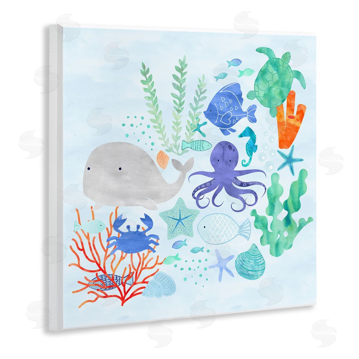 Erica Billups Nautical Sea Life Creatures Swimming Ocean Floor  Wooden Wall Plaque Art Print