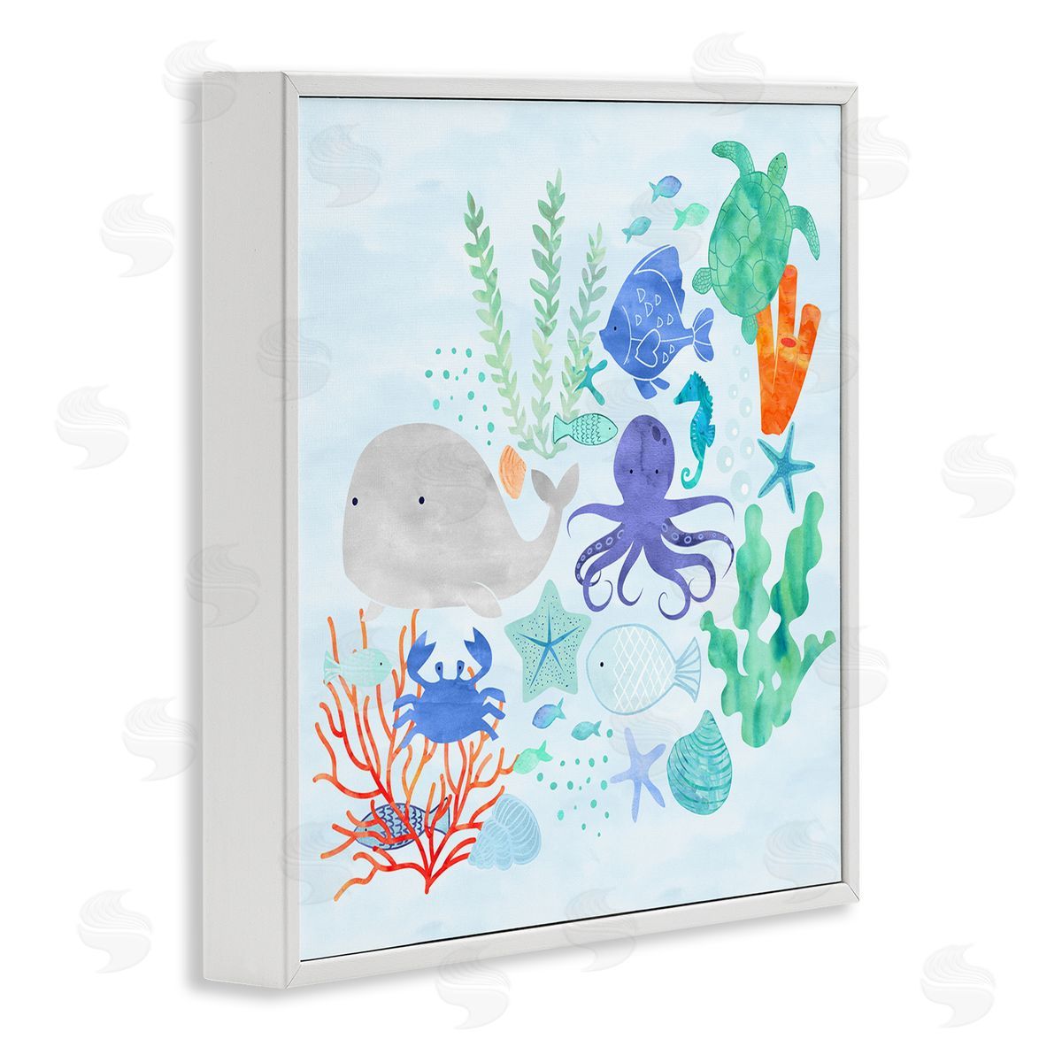 Erica Billups Nautical Sea Life Creatures Swimming Ocean Floor  White Framed Glicee Wall Art Print