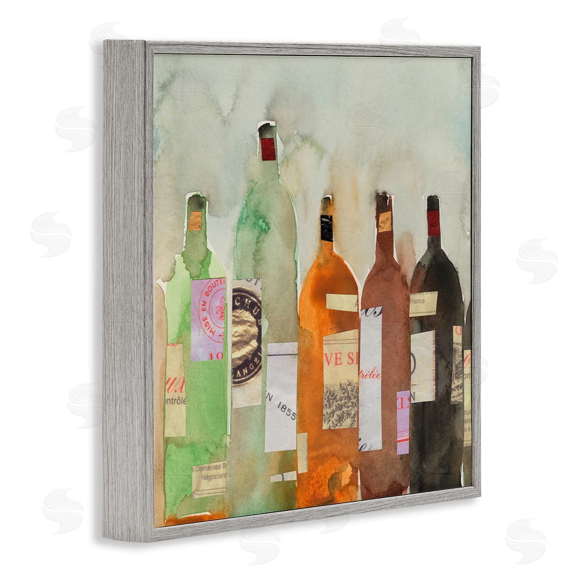 Samuel Dixon Collaged Wine Champagne Bottles Vintage Style  Gray Framed Glicee Wall Art Print
