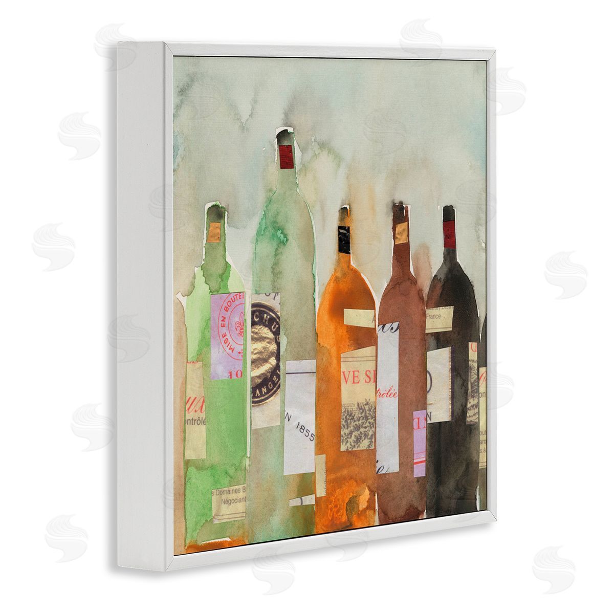 Samuel Dixon Collaged Wine Champagne Bottles Vintage Style  White Framed Glicee Wall Art Print