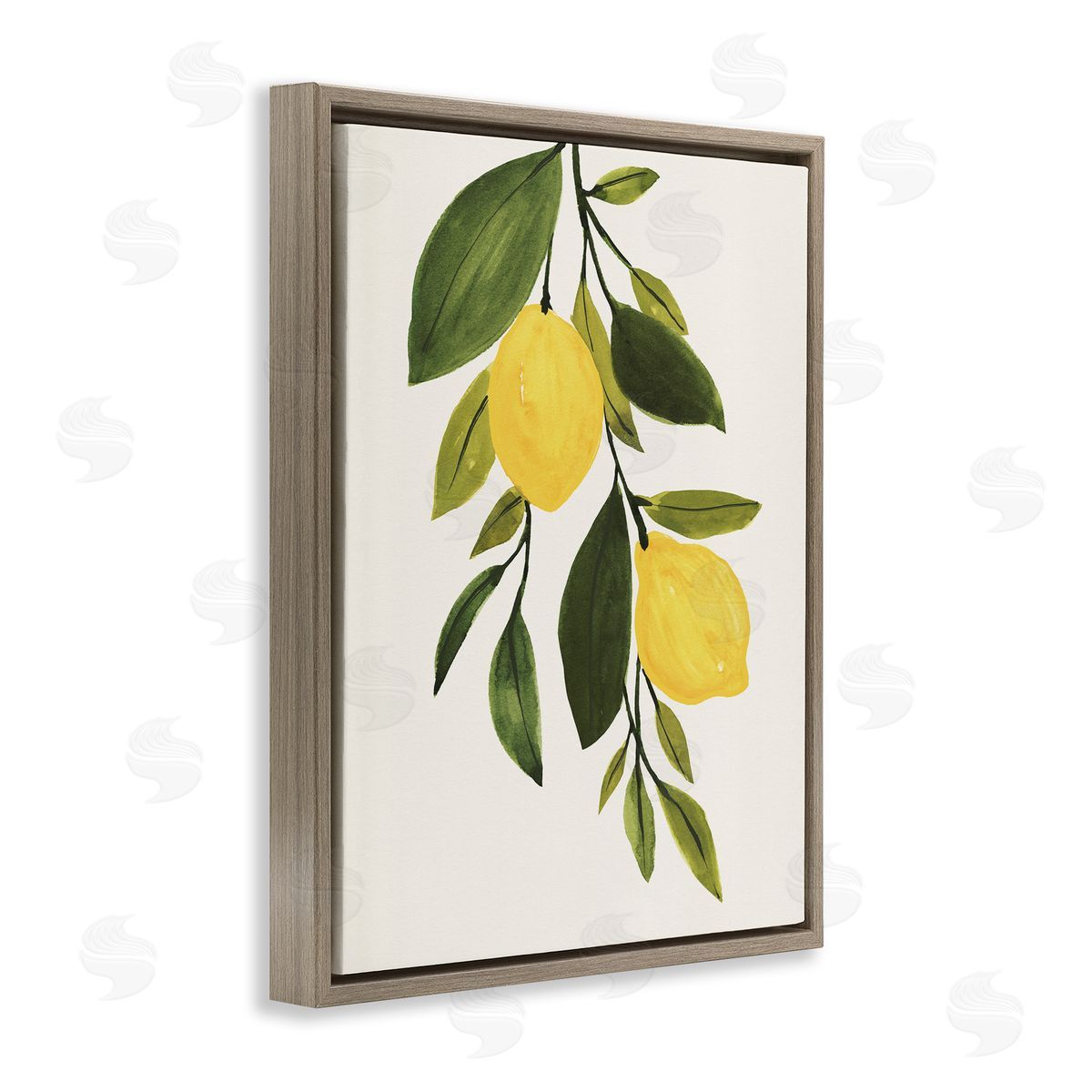 Simple Yellow Country Lemon Leaf Brown Floating Frame Canvas Wall Art, Home Decor by Annie Warren