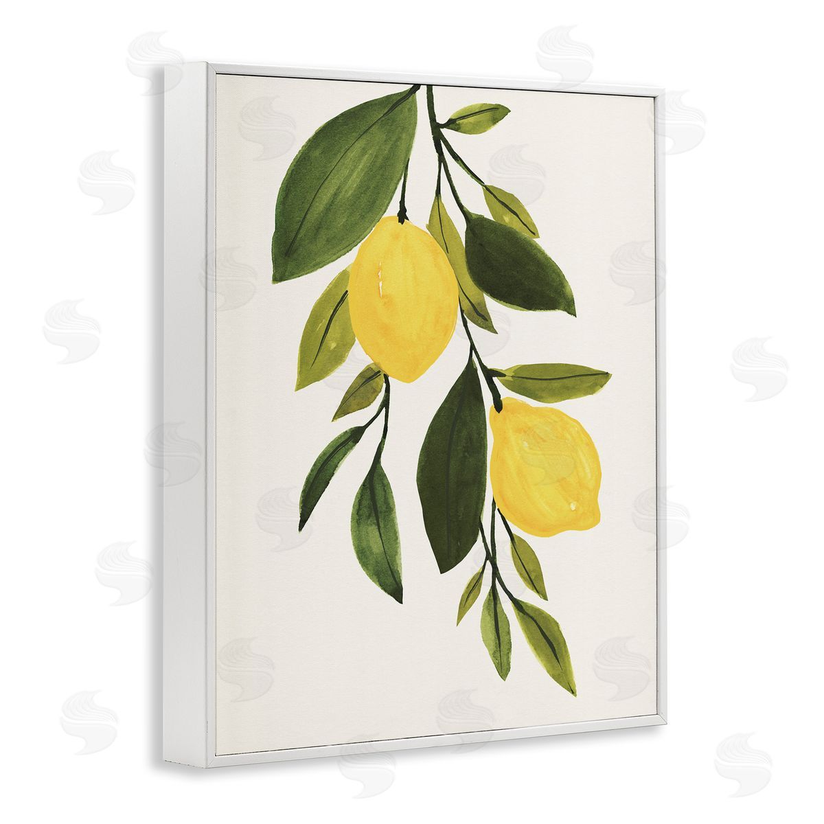 Simple Yellow Country Lemon Leaf White Frame Print Wall Art, Home Decor by Annie Warren
