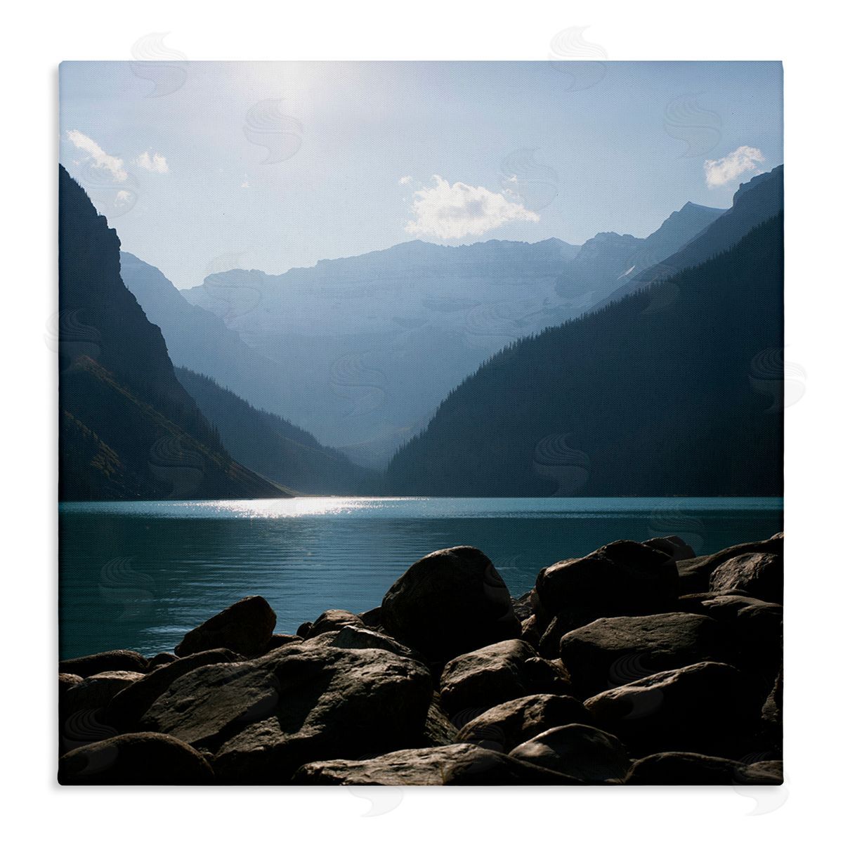 Carol Robinson Rocky Lakeside Mountain View Horizon Scene Stretched Canvas Wall Art Print
