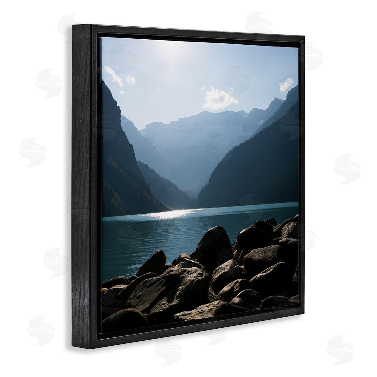 Carol Robinson Rocky Lakeside Mountain View Horizon Scene Black Floating Frame Canvas Wall Art Print