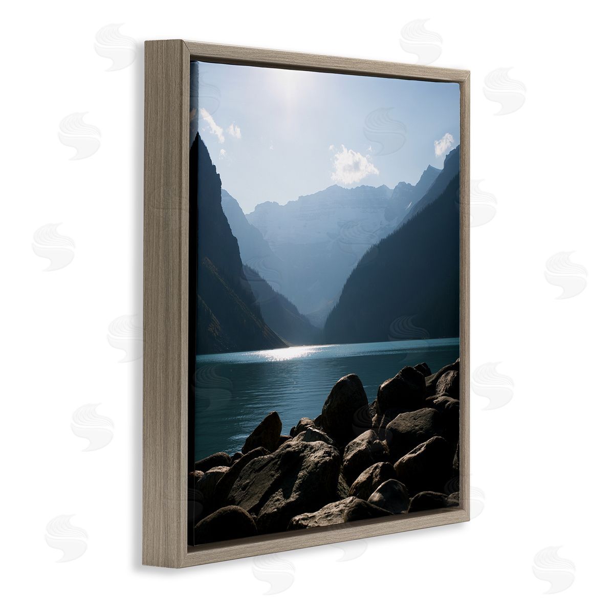 Carol Robinson Rocky Lakeside Mountain View Horizon Scene Brown Floating Frame Canvas Wall Art Print