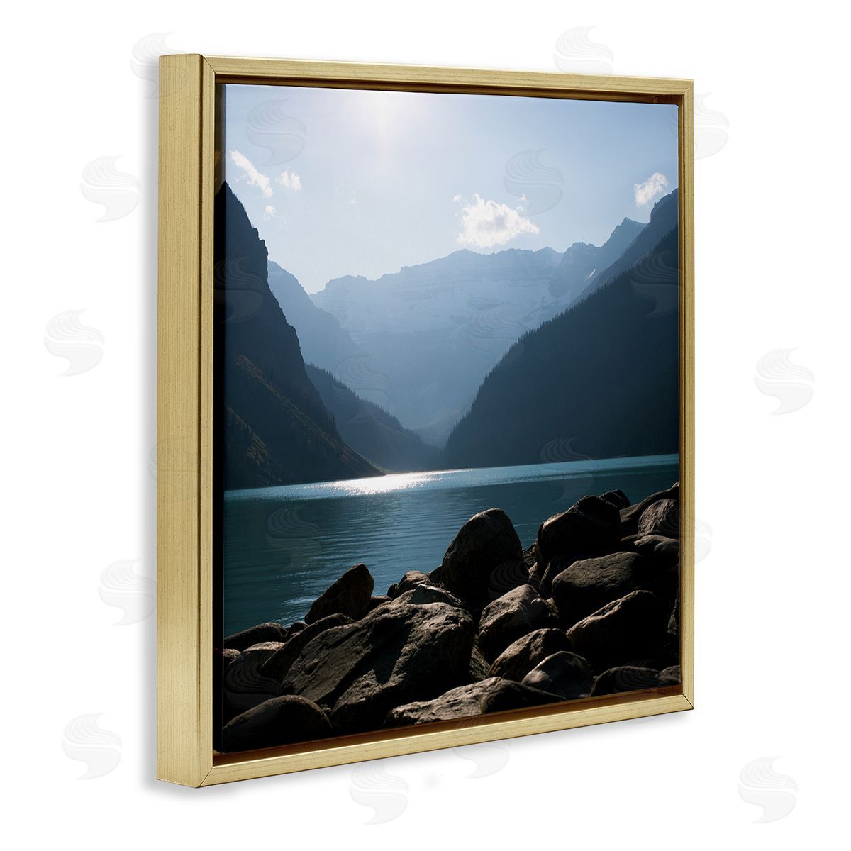 Carol Robinson Rocky Lakeside Mountain View Horizon Scene Gold Floating Frame Canvas Wall Art Print