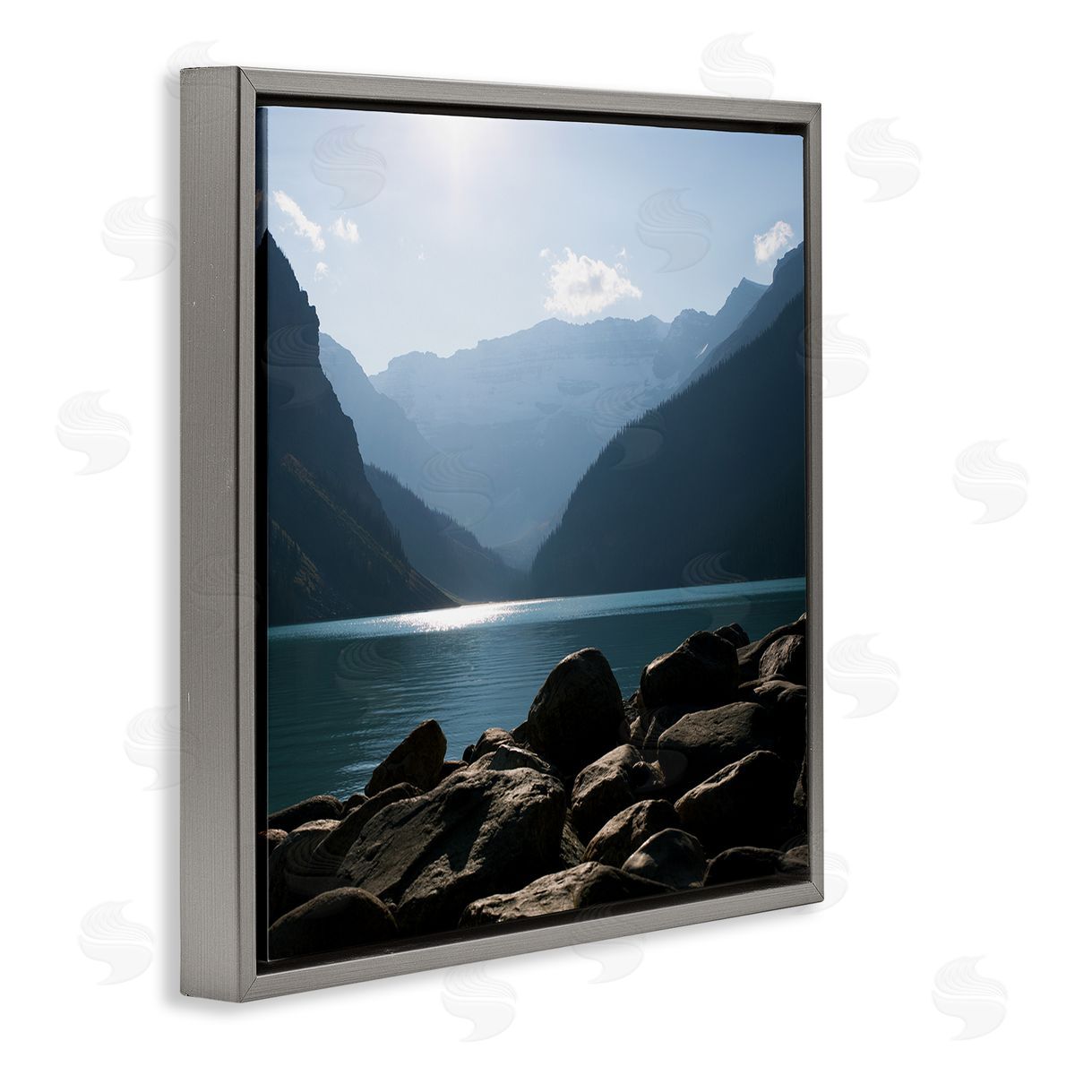 Carol Robinson Rocky Lakeside Mountain View Horizon Scene Gray Floating Frame Canvas Wall Art Print