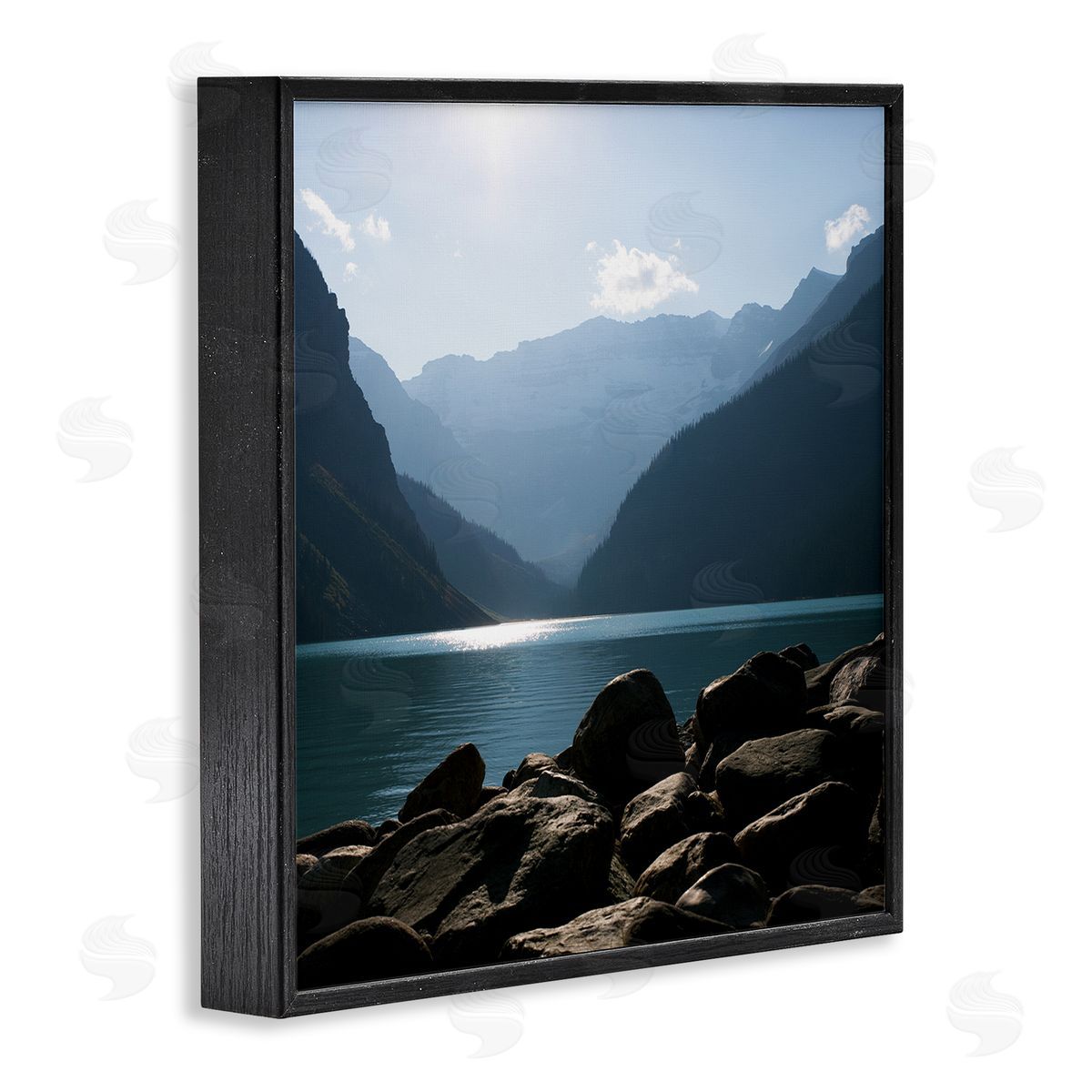 Carol Robinson Rocky Lakeside Mountain View Horizon Scene Black Framed Glicee Wall Art Print