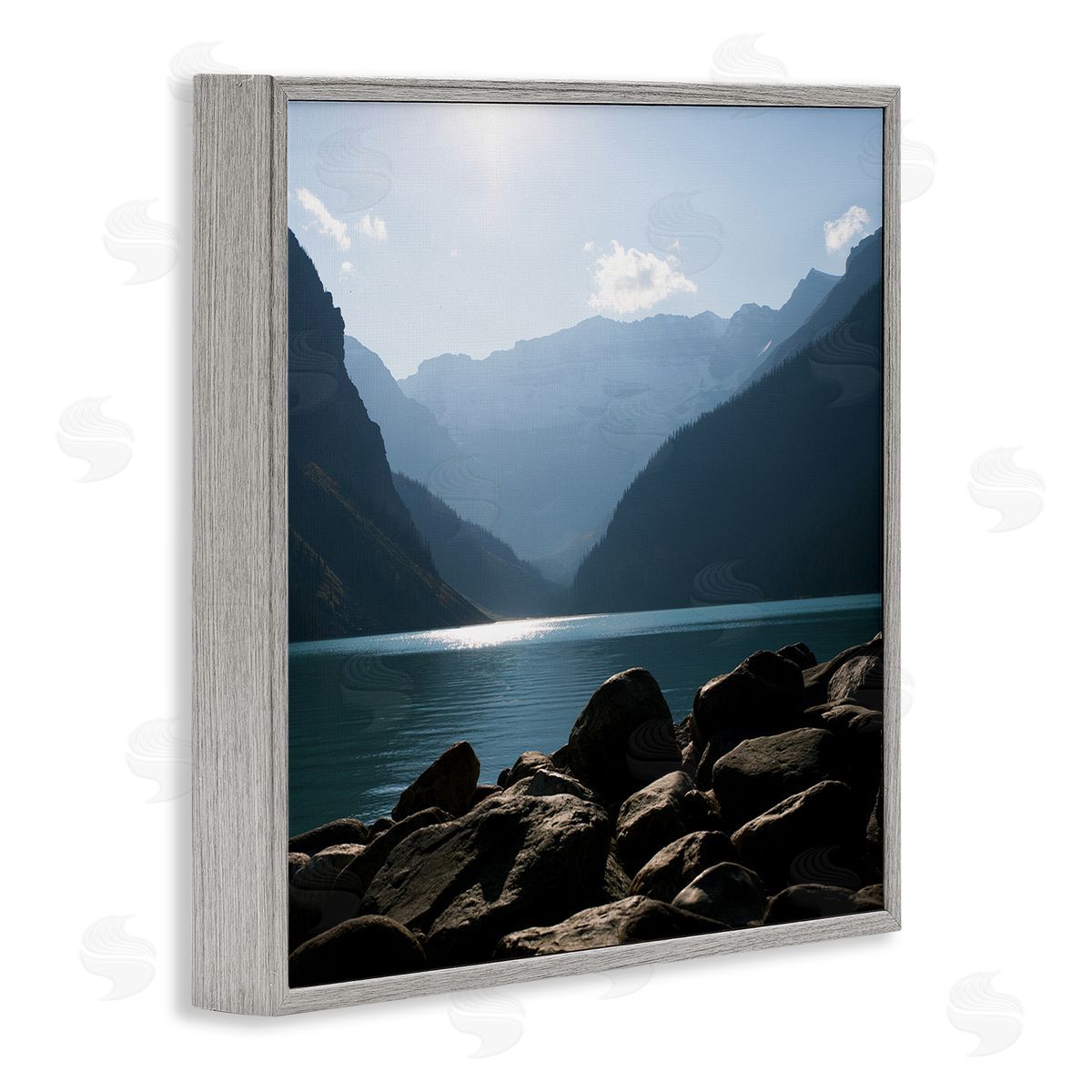 Carol Robinson Rocky Lakeside Mountain View Horizon Scene Gray Framed Glicee Wall Art Print