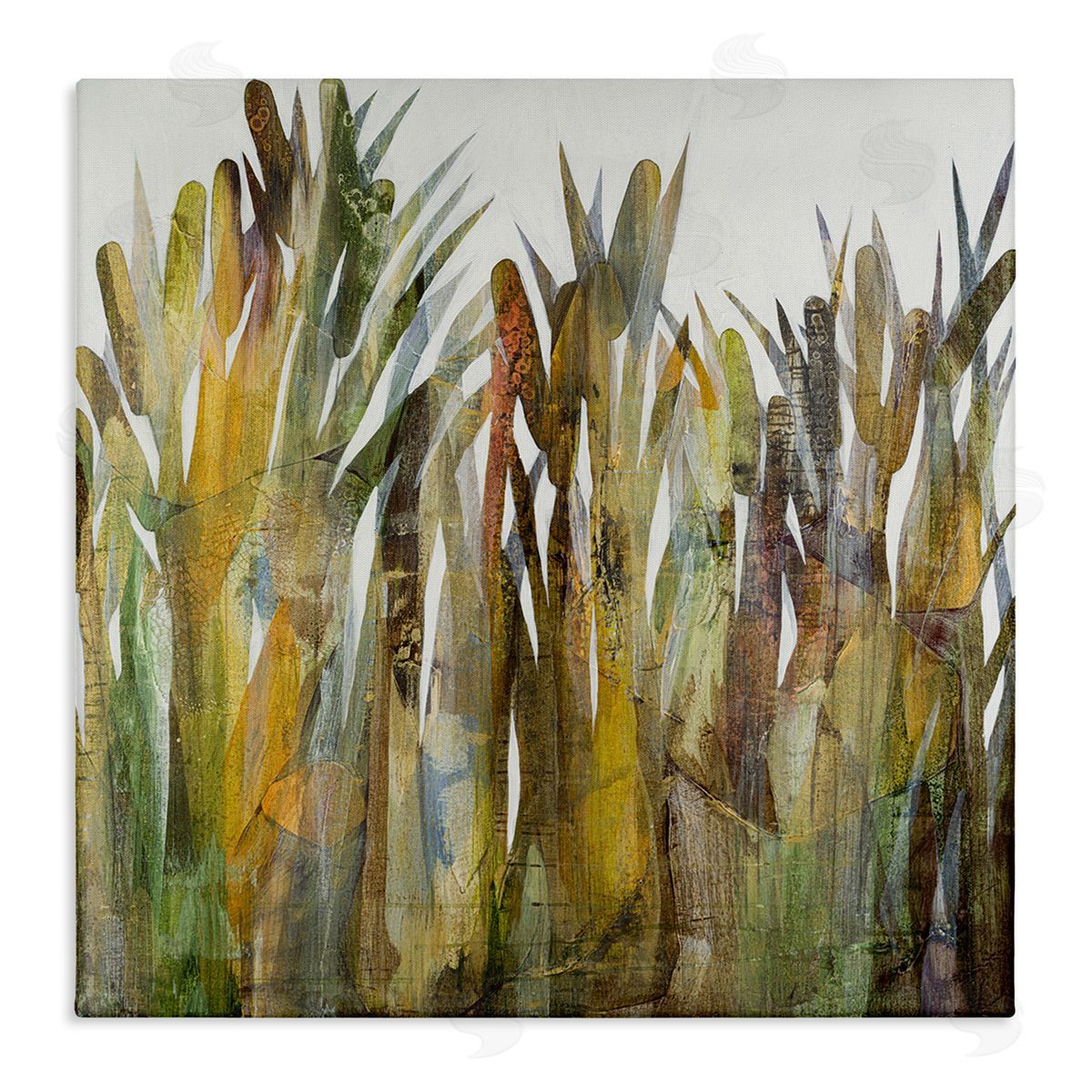 Ruth Fromstein Abstract Cattails Grass Collage Neutral Tones Stretched Canvas Wall Art Print