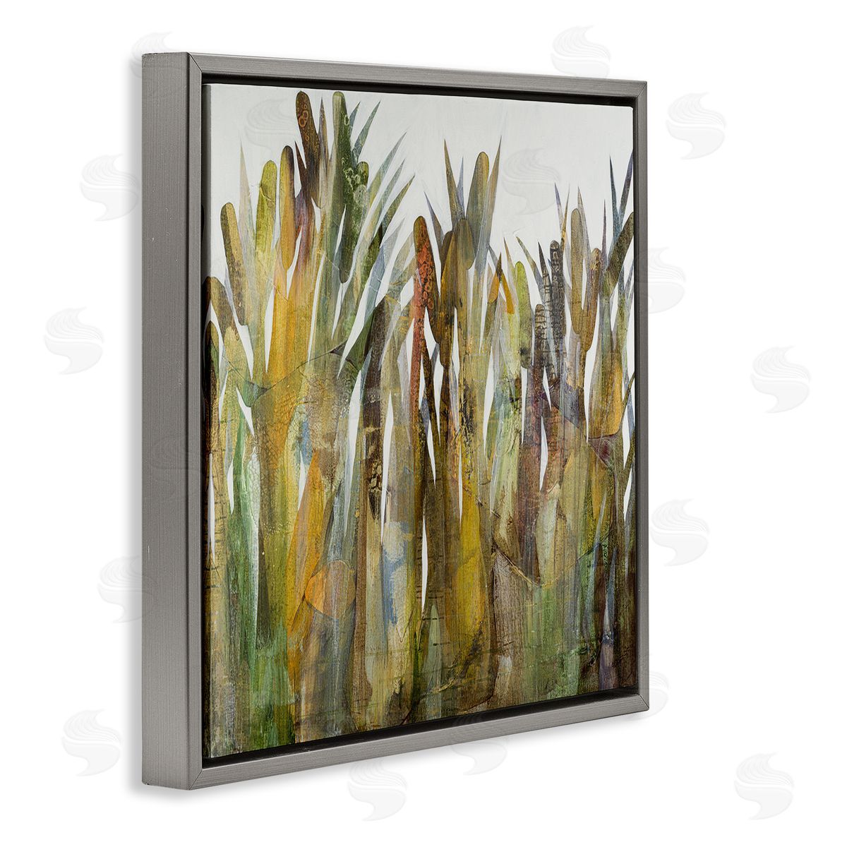 Ruth Fromstein Abstract Cattails Grass Collage Neutral Tones Gray Floating Frame Canvas Wall Art Print