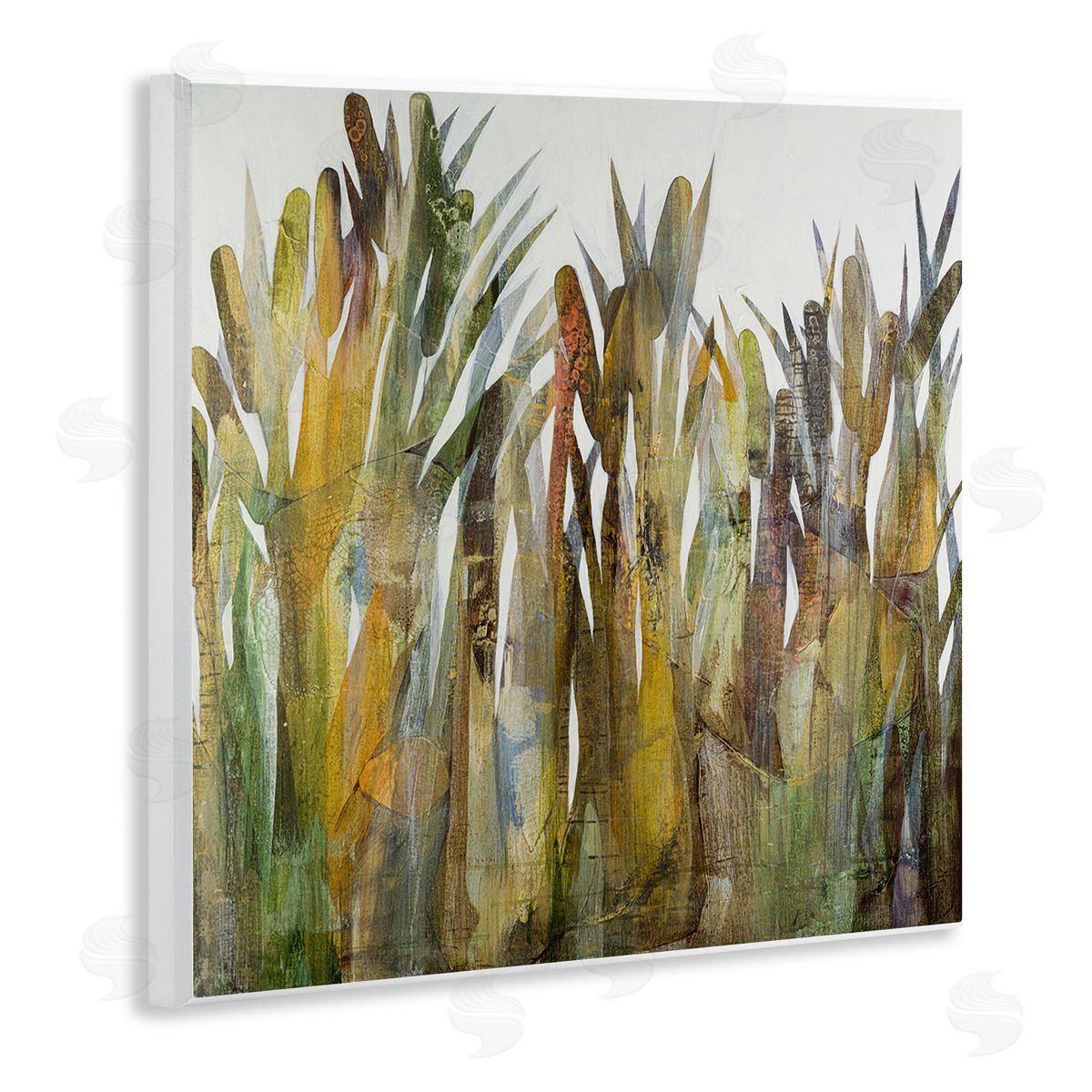 Ruth Fromstein Abstract Cattails Grass Collage Neutral Tones Wooden Wall Plaque Art Print