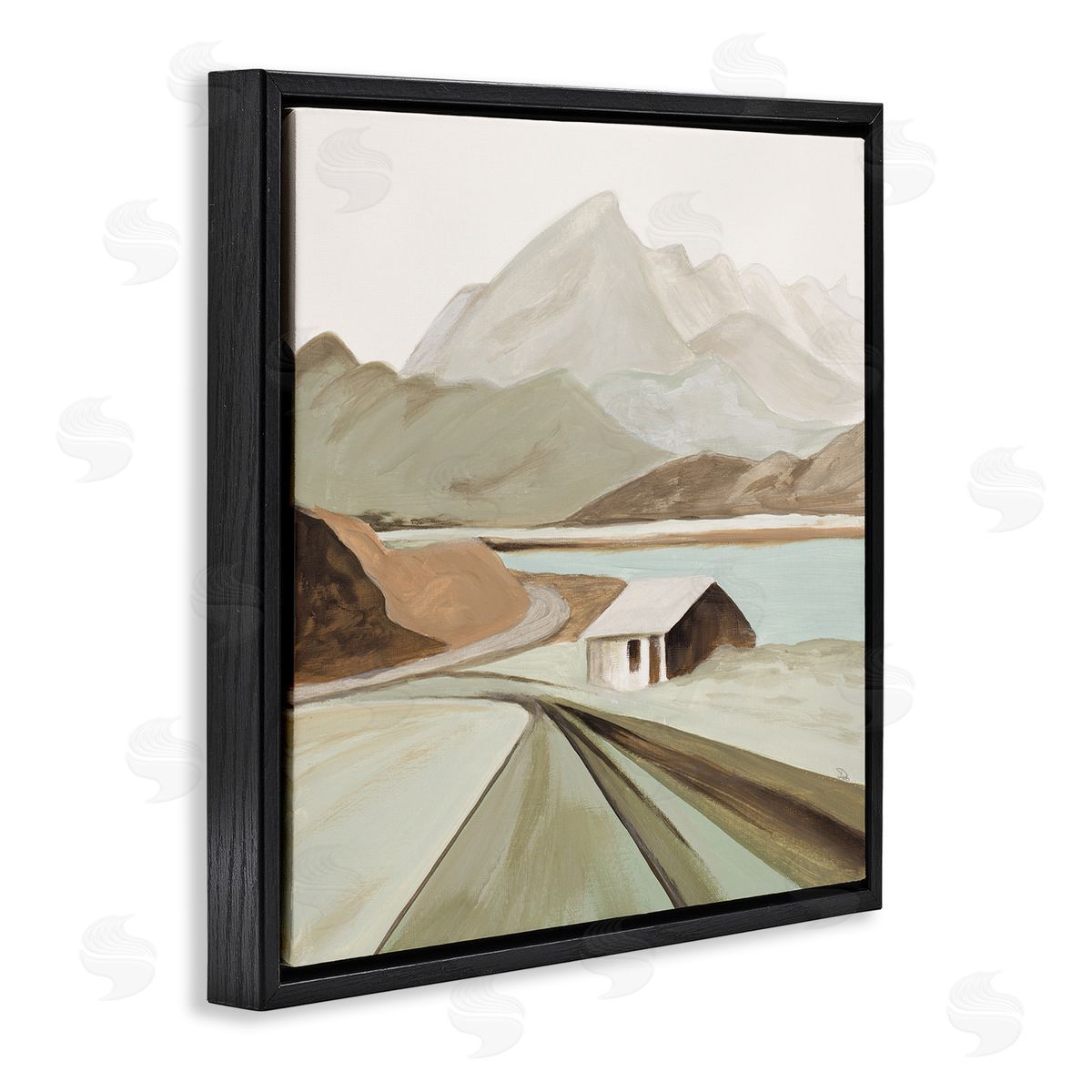 Patricia Pinto Lone Countryside Cottage Road Distant Mountain Peaks Black Floating Frame Canvas Wall Art Print