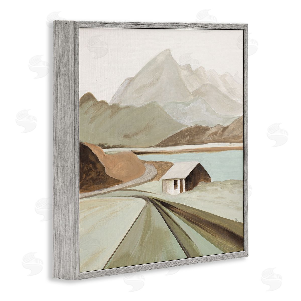 Patricia Pinto Lone Countryside Cottage Road Distant Mountain Peaks Gray Framed Glicee Wall Art Print