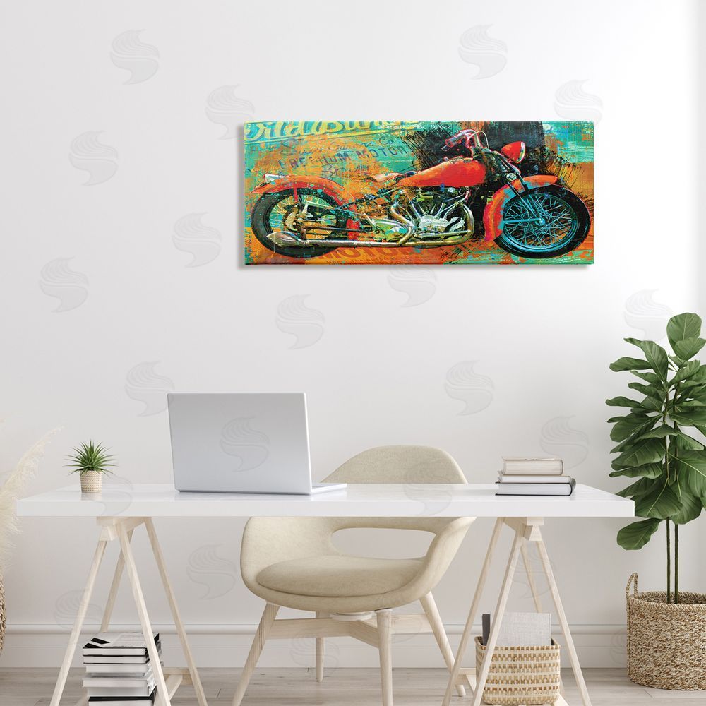 Porter Hastings Bold Abstract Collaged Red Motorcycle Text Brushstrokes 