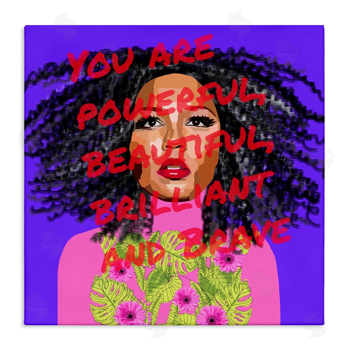 Lynnda Rakos Powerful Beautiful Brave Motivational Text Vivid Floral   Stretched Canvas Wall Art Print