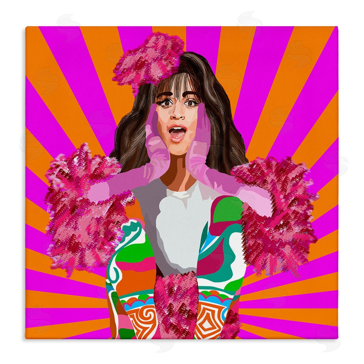 Lynnda Rakos Bold Pink Orange Stripes Camilla Fashion Outfit  Stretched Canvas Wall Art Print