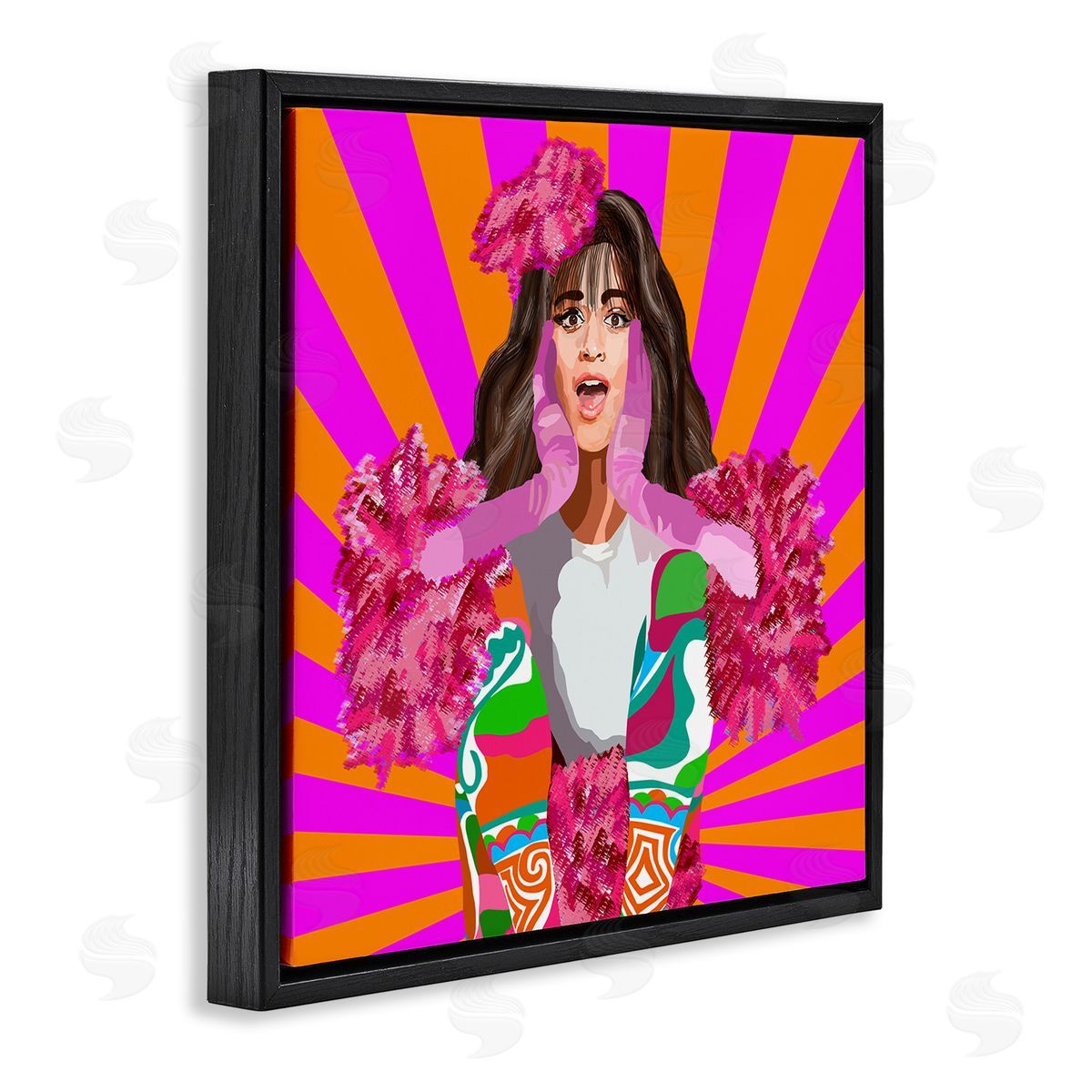 Lynnda Rakos Bold Pink Orange Stripes Camilla Fashion Outfit  Black Floating Frame Canvas Wall Art Print