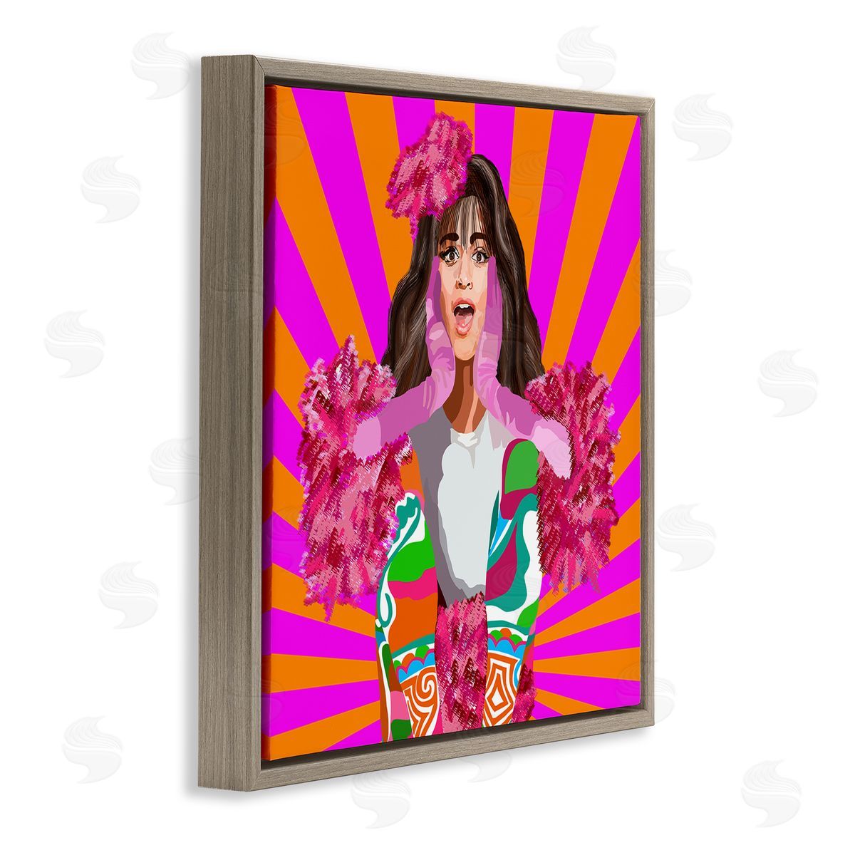 Lynnda Rakos Bold Pink Orange Stripes Camilla Fashion Outfit  Brown Floating Frame Canvas Wall Art Print
