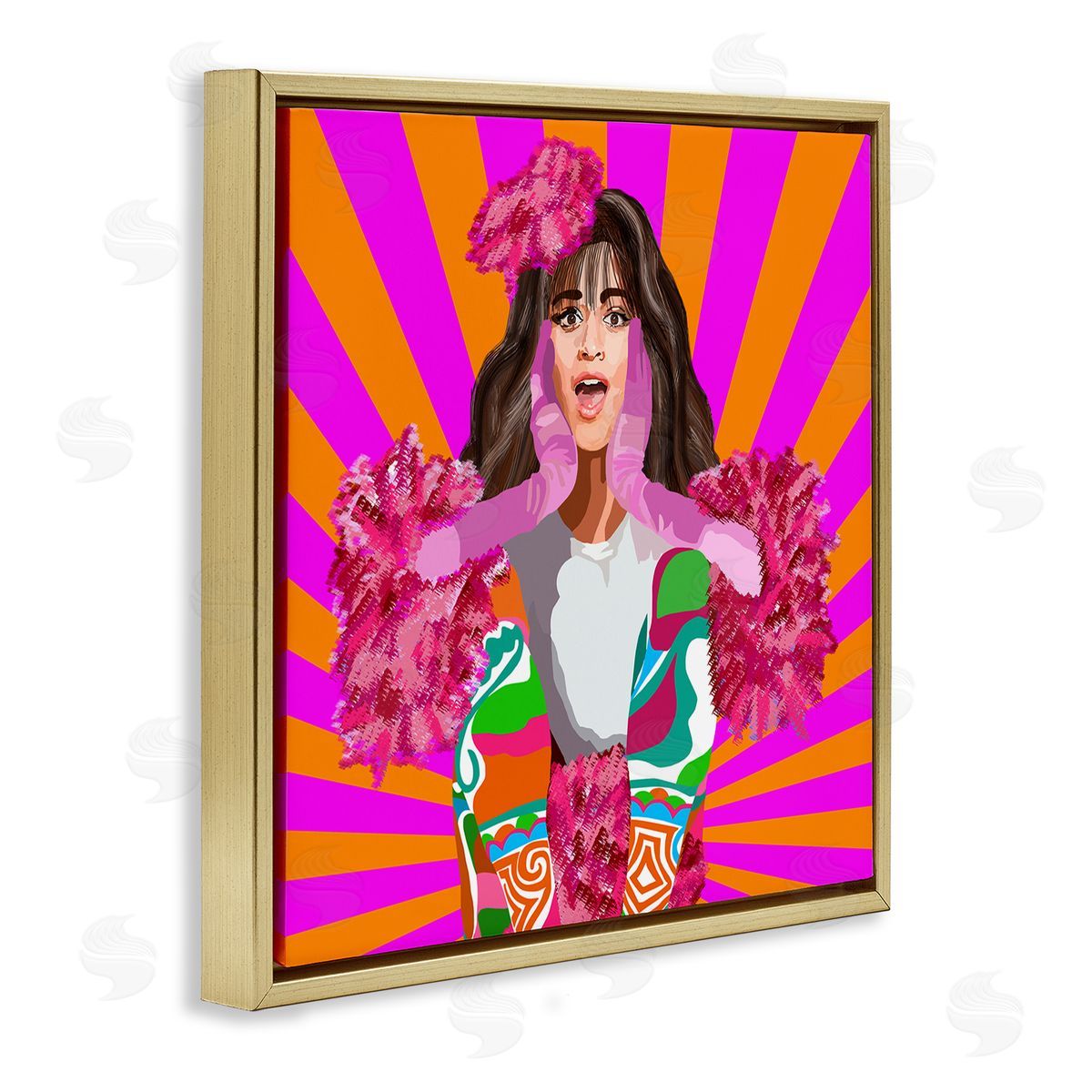 Lynnda Rakos Bold Pink Orange Stripes Camilla Fashion Outfit  Gold Floating Frame Canvas Wall Art Print