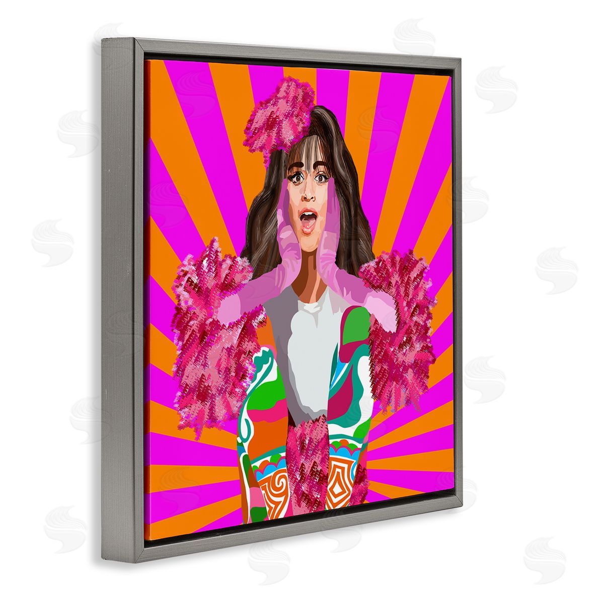 Lynnda Rakos Bold Pink Orange Stripes Camilla Fashion Outfit  Gray Floating Frame Canvas Wall Art Print