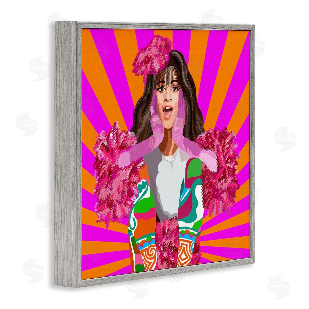 Lynnda Rakos Bold Pink Orange Stripes Camilla Fashion Outfit  Gray Framed Glicee Wall Art Print