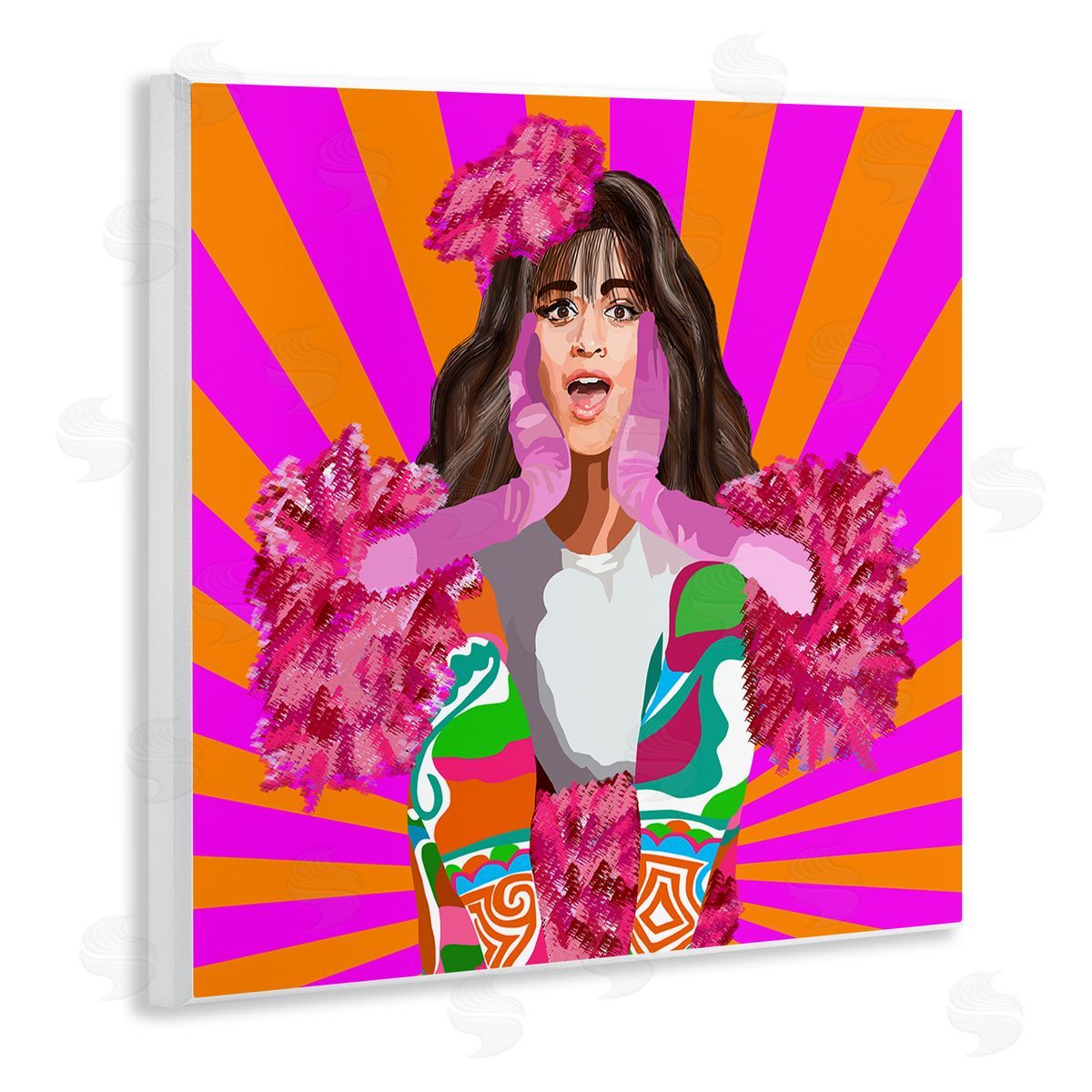 Lynnda Rakos Bold Pink Orange Stripes Camilla Fashion Outfit  Wooden Wall Plaque Art Print