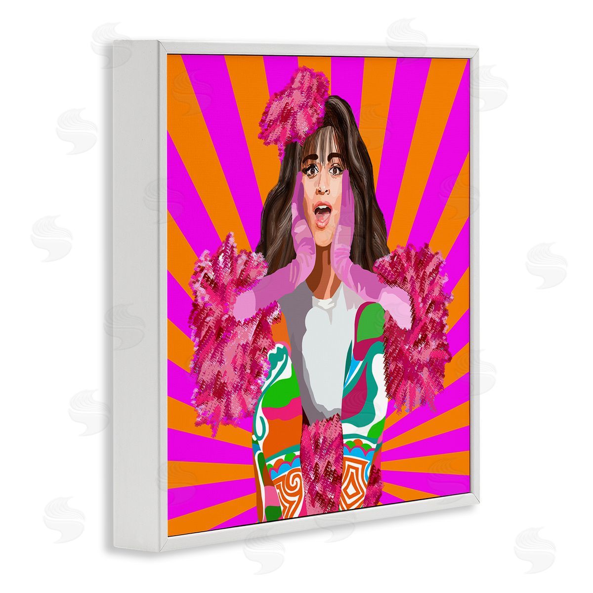 Lynnda Rakos Bold Pink Orange Stripes Camilla Fashion Outfit  White Framed Glicee Wall Art Print