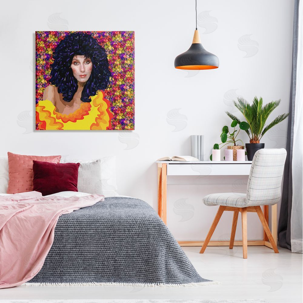 Lynnda Rakos Modern Fashion Singer Icon Floral Petal Pattern Background Canvas Wall Art in Room