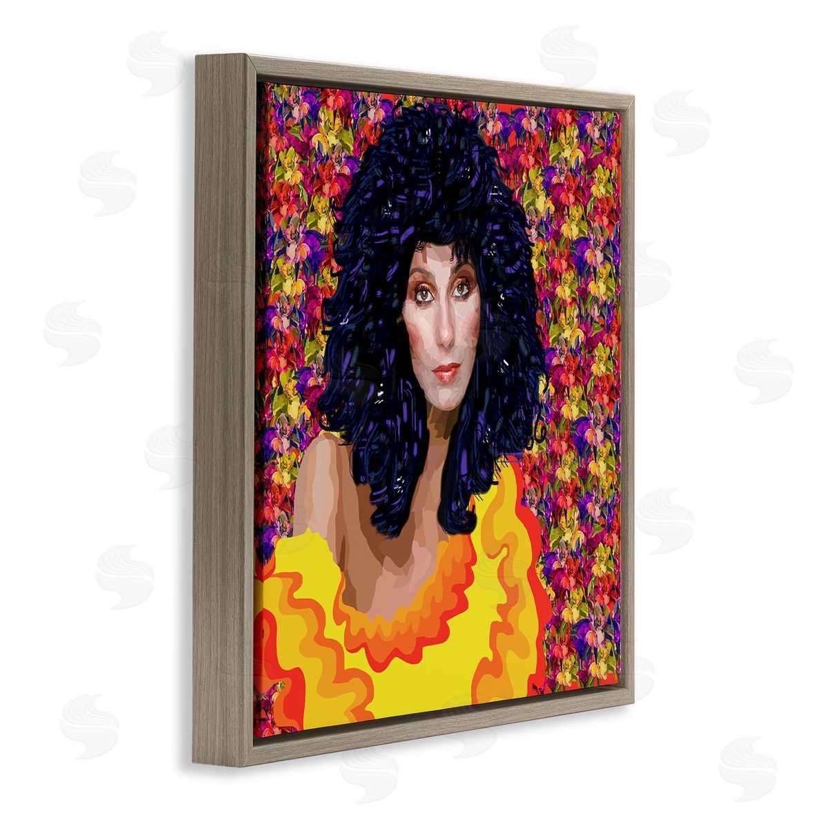 Lynnda Rakos Modern Fashion Singer Icon Floral Petal Pattern Background Brown Floating Frame Canvas Wall Art Print