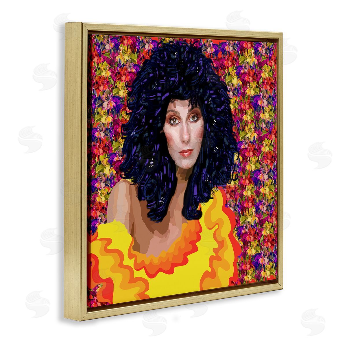 Lynnda Rakos Modern Fashion Singer Icon Floral Petal Pattern Background Gold Floating Frame Canvas Wall Art Print
