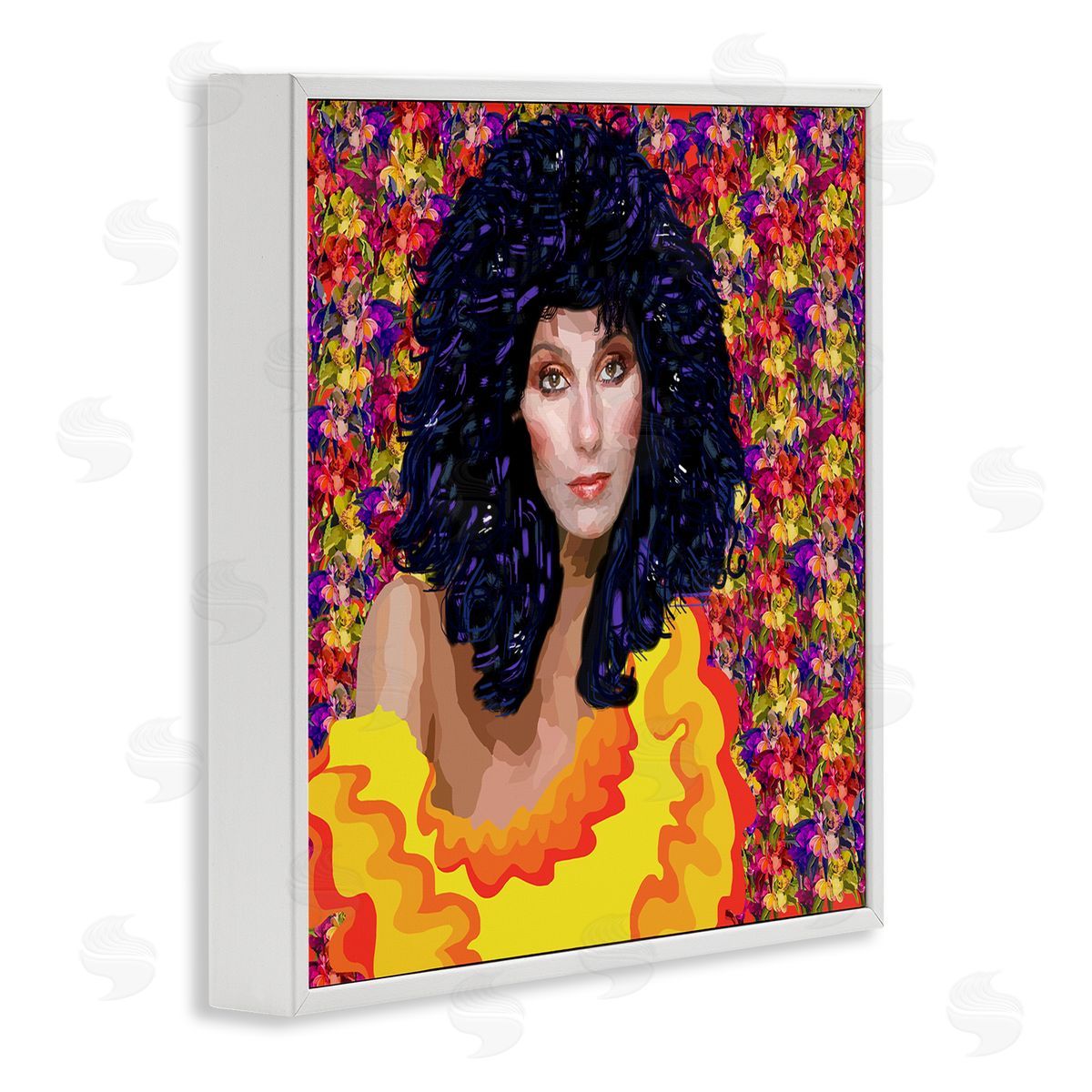 Lynnda Rakos Modern Fashion Singer Icon Floral Petal Pattern Background White Framed Glicee Wall Art Print