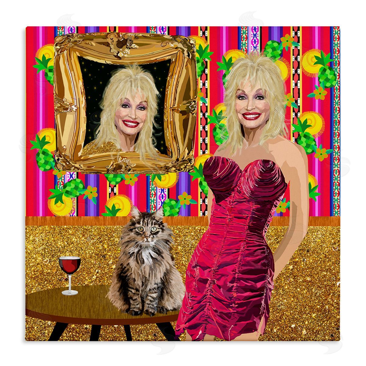 Lynnda Rakos Famous Country Singer Blonde Playful Dolly Abstract Pattern Stretched Canvas Wall Art Print