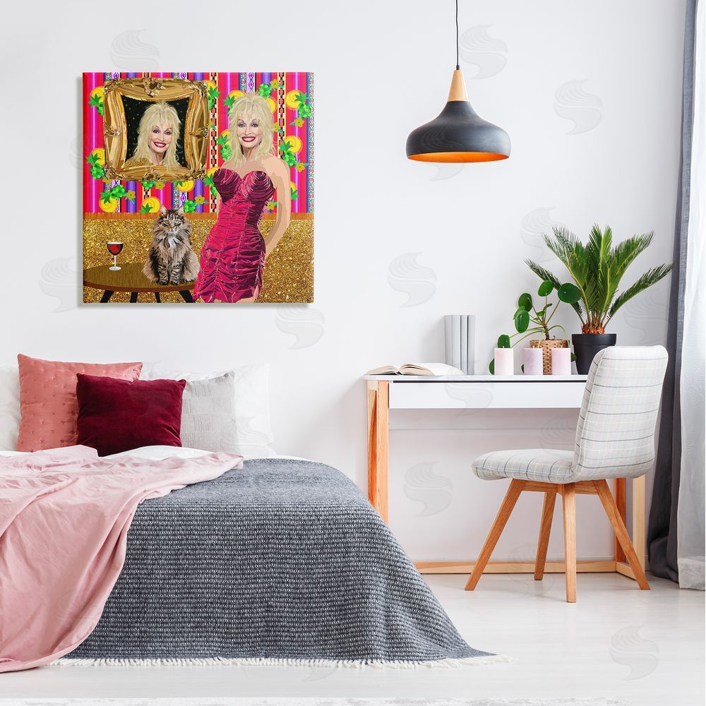 Lynnda Rakos Famous Country Singer Blonde Playful Dolly Abstract Pattern Canvas Wall Art in Room